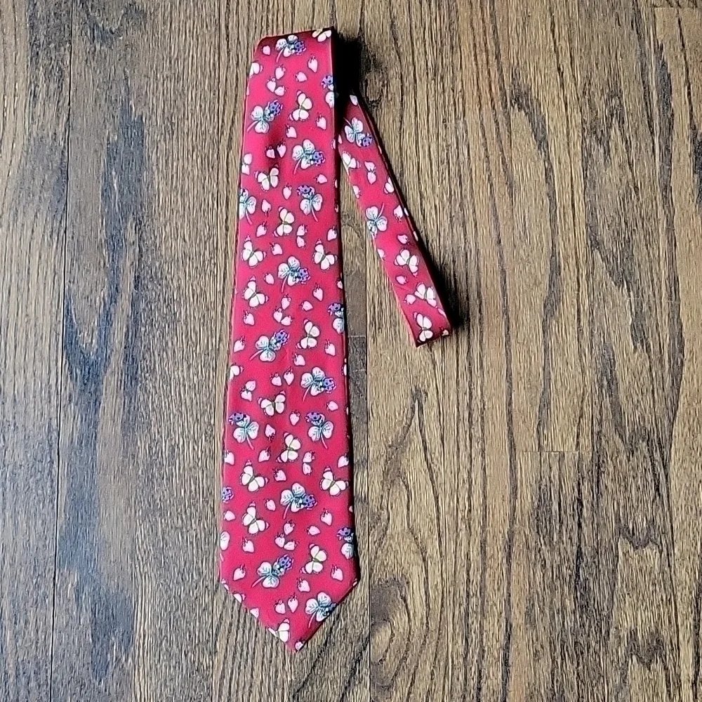 Leidenfalter 100% Silk Repp Berry Lady Bug Clover Blue Red Unisex Necktie Vintag